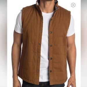Union Men's Quilted Vintage Twill Brown Button Up Vest Plaid Lining Large